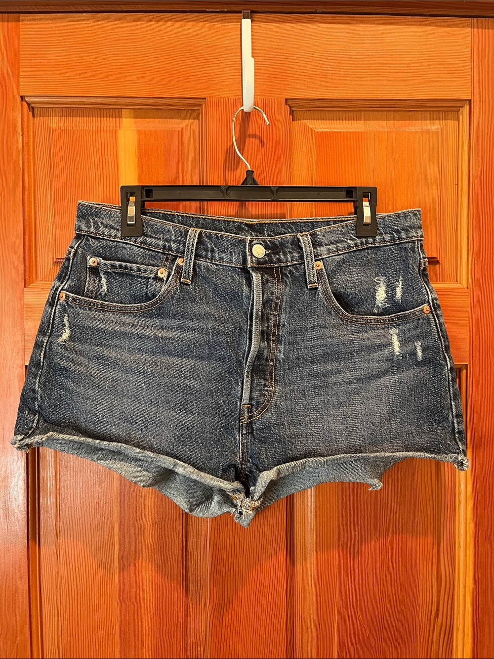 Levi's Dark Blue Distressed Denim Cutoff Shorts